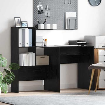 vidaXL Bureau Zwart Eiken Bewerkt hout 131,5 x 50 x 106,5 cm, Verzenden, Nieuw