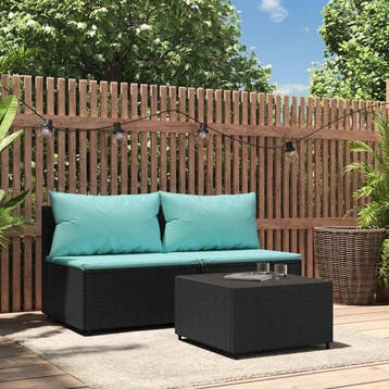 vidaXL 3-delige Loungeset met kussens poly rattan zwart, Verzenden, Nieuw, Loungeset