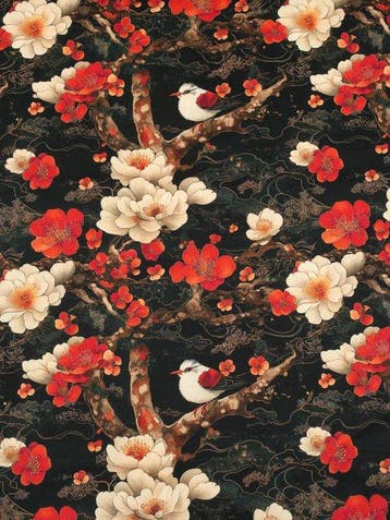 5,70 × 1,50 meter TexStilArt - SAKURA BIRD - Exclusieve stof