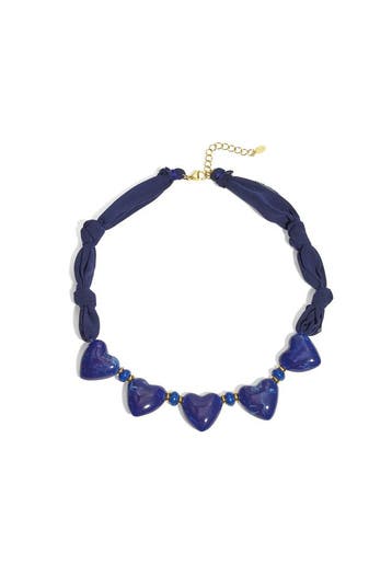 Goudlief Stoffen ketting met hartjes kralen (Kettingen), Verzenden, Nieuw, Zilver, Overige materialen