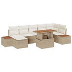 vidaXL Tuin Eetset met kussen 8 pcs Beige en Crème, Tuin en Terras, Tuinsets en Loungesets, Verzenden, Nieuw, Rotan