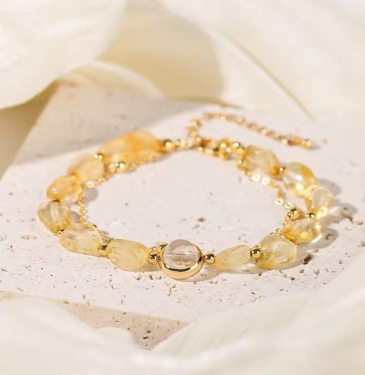 Handgemaakte Citrien edelsteen - kristal kralen - armband -, Sieraden, Tassen en Uiterlijk, Armbanden