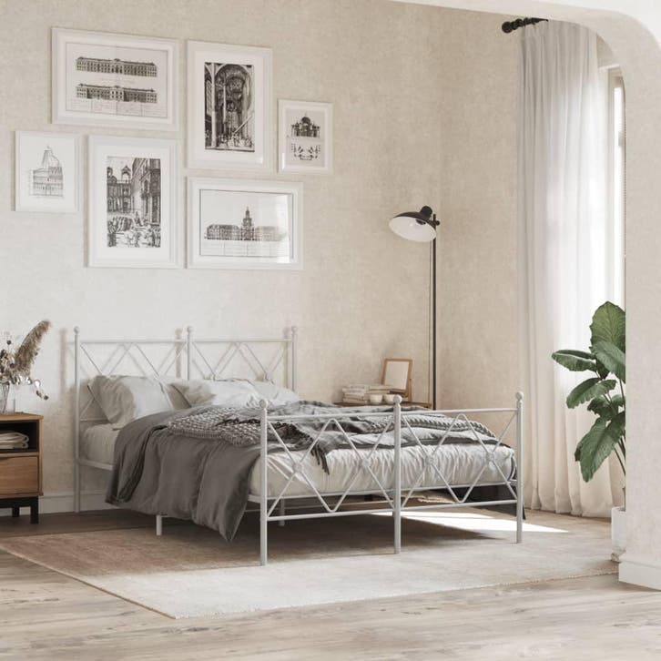 vidaXL Bedframe met hoofd- en voeteneinde metaal wit 120x200, Huis en Inrichting, Slaapkamer | Bedden, 120 cm, 200 cm, Wit, Twijfelaar