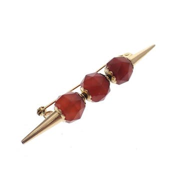 Vintage gouden broche met carneool, Gebruikt, Ophalen of Verzenden, Met edelsteen, Goud