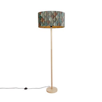 Vloerlamp hout met ovale velours kap blad design 50cm - Mels, Verzenden, Nieuw, Hout, Landelijk