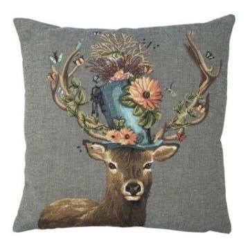 gobelin kussen funky Hert hoed 45x45cm, Huis en Inrichting, Verzenden, Nieuw