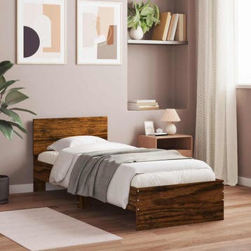 vidaXL Bedframe met hoofdbord Gerookt eiken 80 x 200 cm, Eenpersoons, Bruin, Verzenden, Nieuw