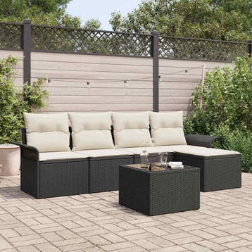 vidaXL Tuin Sofa Set 6 st Zwart poly rattan, Verzenden, Nieuw, Rotan, 6 zitplaatsen