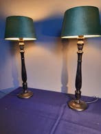 Tafellamp (2) - Hout - velours kappen, Antiek en Kunst, Curiosa en Brocante