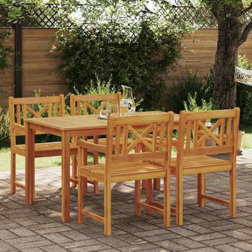 vidaXL Tuin eettafelset 5 st Bruin Massief Acaciahout, Verzenden, Nieuw, 5 zitplaatsen