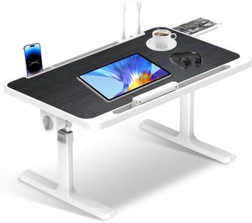 Laptoptafel - Bijzettafel - Verstelbaar - 60x40 cm - Wit/Zwa, Verzenden, Zo goed als nieuw