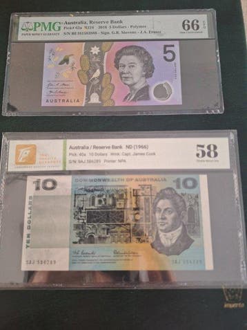 Australië. - 5 and 10 dollars - various dates - Pick 40a and