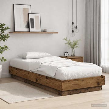 vidaXL Bed Frame met LED Oud hout 80 x 200 cm Bewerkt hout, Eenpersoons, Bruin, Verzenden, Nieuw