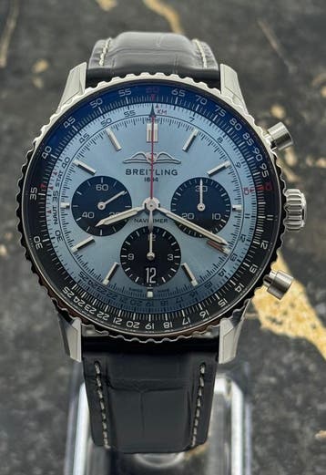 Breitling Navitimer B01 Chronograph 43mm - Ice Blue Dial New, Leer, Staal, Breitling, Polshorloge