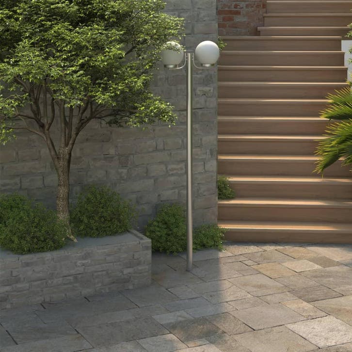 vidaXL Tuinlantaarn met 2 peertjes 220 cm, Tuin en Terras, Buitenverlichting, Staande lamp, Nieuw, Rvs, Verzenden