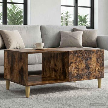 vidaXL Salontafel Gerookt eiken 90 x 50 x 40 cm Bewerkt hout, Verzenden, Nieuw, Overige houtsoorten, 50 tot 100 cm