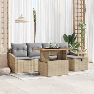 vidaXL Tuin Sofa Set 6 st Beige poly rattan, Verzenden, Nieuw, Rotan, 6 zitplaatsen