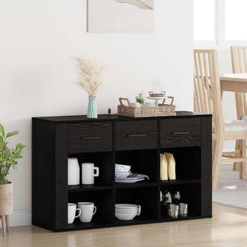 vidaXL Dressoir Zwart Eiken 100 x 30 x 59,5 cm Bewerkt hout, Verzenden, Nieuw, Overige houtsoorten, Minder dan 50 cm