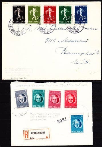 Nederland - 2 Voorloper FDCs , covers met stempels eerste, Gestempeld