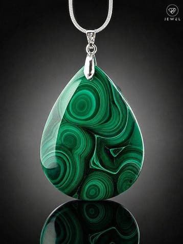 Grote malachiet edelsteen ketting - 925 Sterling Zilver -