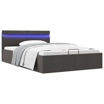 vidaXL Bedframe met opslag en LED stof donkergrijs 120x200, Verzenden, Nieuw, Twijfelaar, 120 cm