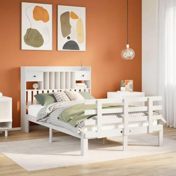vidaXL Bed met boekenkast zonder matras grenenhout wit, Verzenden, Wit, 190 cm of minder, Overige maten