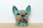 sculptuur, Fraaie - flower power design - Bulldog - 200 mm -
