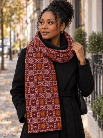 Warme Sjaal met Afrikaanse print Unisex - Bordeauxrood Oranj, Kleding | Dames, Ophalen of Verzenden, Nieuw