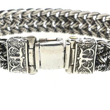 Zilveren brede fantasie/vossenstaart schakelarmband, Ophalen of Verzenden, Gebruikt, Zilver, Zilver
