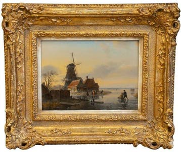 Jacob Jan Spöhler (1811-1866/76) - Wintertje met schaatsers