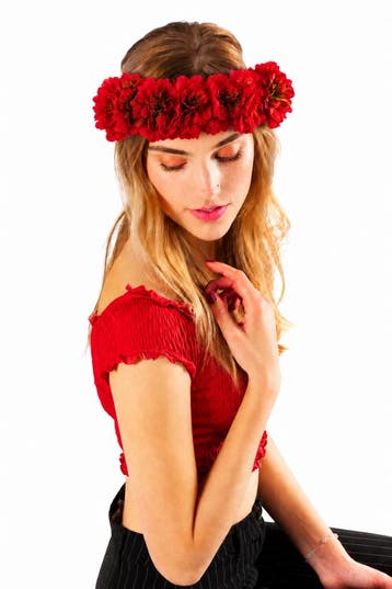 KIMU® Grote Ibiza Rode Bloemenkrans Haar Rood Bloemen Haarba, Kleding | Dames, Carnavalskleding en Feestkleding, Ophalen of Verzenden
