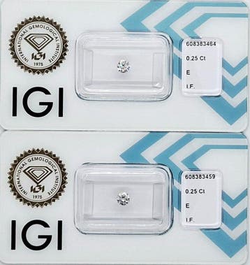 2 pcs Diamant (Natuurlijk) - 0.50 ct - Rond - E - IF -, Nieuw