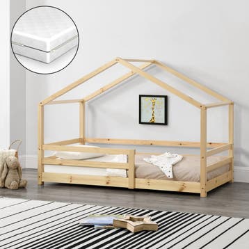 Kinderbed Knätten grenen huisbed met matras 70x140 cm hout, Verzenden, Nieuw