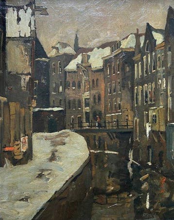 Hollandse school (XX) - Stadsgezicht in de winter