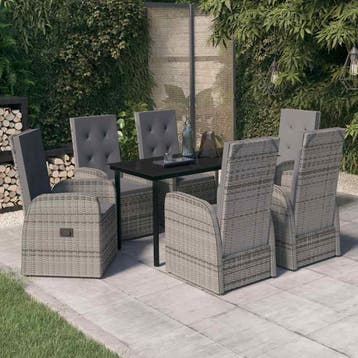 vidaXL 7-delige Tuinset met kussens grijs, Verzenden, Nieuw, 6 zitplaatsen, Tuinset