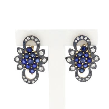 Goud/zilveren oorhangers met saffier en diamant; Ca. 0,51..., Sieraden, Tassen en Uiterlijk, Oorbellen, Gebruikt, Ophalen of Verzenden