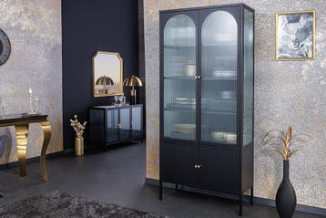 Moderne vitrinekast PARIS 180 cm zwart goud dammen glazen, Ophalen of Verzenden, Nieuw
