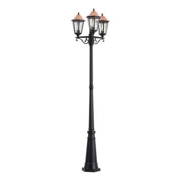 Klassieke buitenlantaarn zwart met koper 220cm 3-lichts, Tuin en Terras, Buitenverlichting, Verzenden, Nieuw, Aluminium