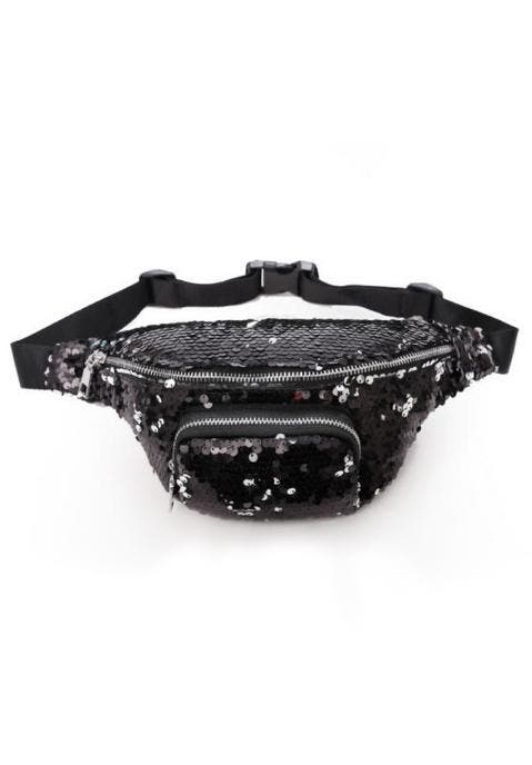 KIMU® Heuptas Pailletten Zwart Zilver Omkeerbare Sequin Heup, Sieraden, Tassen en Uiterlijk, Tassen | Damestassen, Overige typen