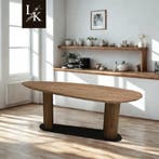 Landelijk Klassiek - Organisch - eettafel Pebble - Teak, 100 tot 150 cm, Teakhout, Vijf personen of meer, Overige vormen