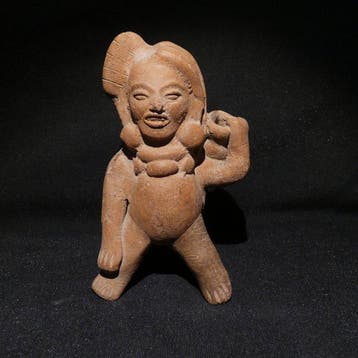 Veracruz, Terracotta Figuur. 13 cm hoog. Spaanse