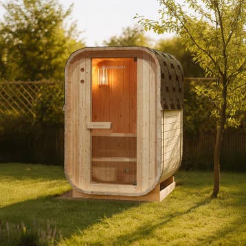 Vierkante Barrelsauna Nolvik - Incl. Toebehoren - 120x128 x1, Sport en Fitness, Verzenden, Nieuw