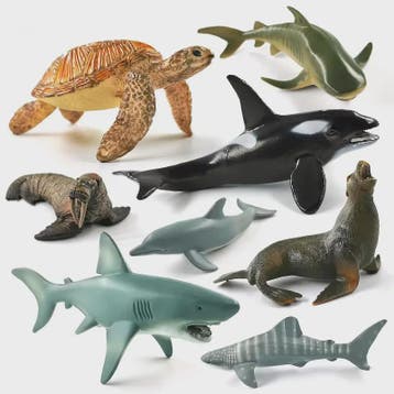 Miniatuur Zeedieren Figuren Set: Orka, Haai, Walrus, Zeeleeu