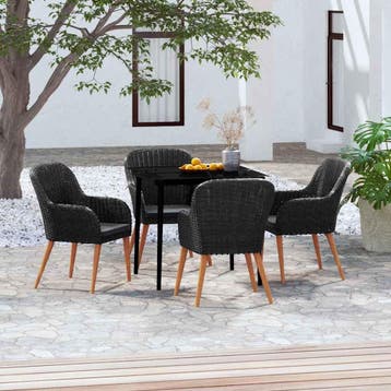 vidaXL 5-delige Tuinset met kussens zwart, Verzenden, Nieuw, 4 zitplaatsen, Tuinset