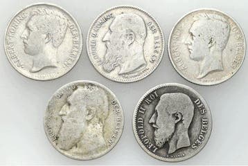 België. Albert & Leopold Konig. Set with 5 x Silver 50 Cent