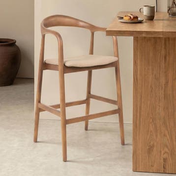 *WOONWINKEL* Barstoel Naturel Hout Met Beige Zitting, Verzenden, Nieuw