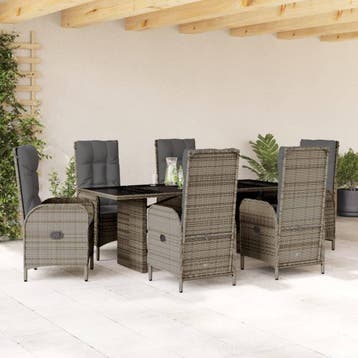 vidaXL 7-delige Tuinset met kussens poly rattan grijs, Verzenden, Nieuw, 6 zitplaatsen, Tuinset