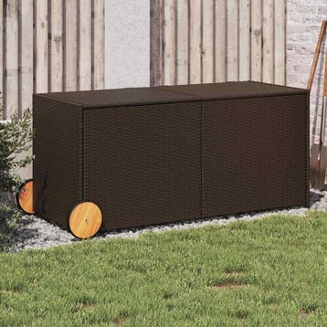 vidaXL Tuinbox met wielen 283 L poly rattan bruin, Verzenden, Nieuw