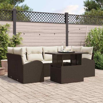 vidaXL Tuin Sofa Set 7 st Bruin poly rattan, Verzenden, Nieuw, Rotan, 7 zitplaatsen