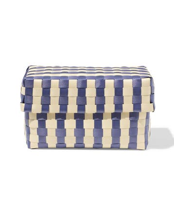 HEMA Mand 20x15cm met deksel geblokt blauw laag geprijsd, Huis en Inrichting, Kasten | Overige, Verzenden, Nieuw